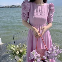 설온 여성 백리스 퍼프 반팔 소매 캉캉 롱 원피스 라스