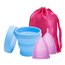 생리컵 월경 컵 세트 여성 위생 의료 실리콘 살균기 코파 레이디 기간, [01] L Size, [01] 2cupPurple-1SterBlue
