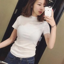 여성 여름 타이트 라운드 티셔츠