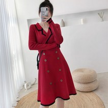 쇼매인 봄 데일리 레트로 가을 트위드 빅사이즈 긴소매 여성 니트원피스