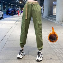 로로비 여자 키작녀 카고 가을 겨울 여성 편한 와이드 기모 밴딩 조거 팬츠 바지