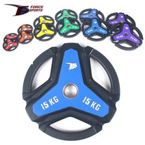 포스스포츠 3구핸들 우레탄 중량원판(50mm) 1.25kg~20kg/바벨/플레이트/역기봉/중량봉, (중량원판)15kg_1개