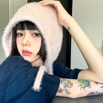 턱끈 포근한 앙고라 끈 귀도리 비니 모자