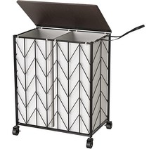 WOWLIVE 바퀴가 달린 세탁 바구니 나무 뚜껑이 있는 튼튼한 분할 탈착식 라이너 백이 옷 대용량 철 분류 세탁실 정리(그레이) 빨래 1290363, Beige