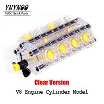 테크닉 호환 중국레고 기술 부품 키트 V2 V4 V6 V8 V10 V12 V14 엔진 실린더 빌딩 블록 하이테크 자동차 용 벽돌 모델 DIY 교육 완구, V8-Clear