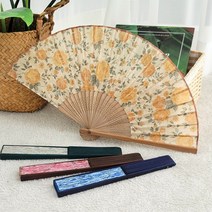 [토베] 장미 꽃무늬 접이식 부채 전통부채 예쁜 접부채, 베이지