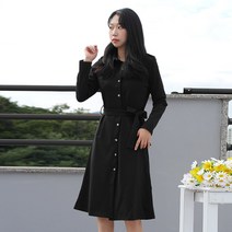 아로하스타일 끌벤 블랙 허리끈 롱 원피스 가을원피스 오피스룩