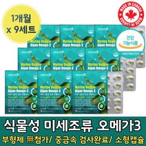 DHA 식물성 100% 미세 해 조류 오메가 3 만 함유 항상패 임신 준비 중 부 용 오매가 3 미니 스리 쓰리 산모 목넘김쉬운 해 작은 소형 캡슐 개별 포장 비타민 E D 대용량, 30캡슐 x 9개 (9개월)