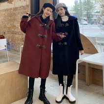 코트 떡볶이 단추 코트 고등 학생 레드 블랙 복고 데일리 코디 여성