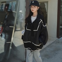 중년 루즈핏 크롭 바람막이 등산 고급스러운 모자달린 키작년 깔끔한 여성 숏 트렌치코트 아우터 데일리