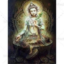 Diy 수제 다이아몬드 그림 보살 라인 석 붙여 다이아몬드 자수 예술 부처님 동상 guanyin 크로스 스티치 홈 장식, 1, 원형 60x80cm