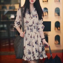 봄날 원피스 하객원피스 랩 플레어 쉬폰 소매 허리밴드 OPC002