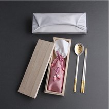 은수저세트 수복금부은수저 1p 24K금도금 순도 99.9% 1벌 생신선물 개업선물 외국인선물 돌잔치선물 퇴직자선물 부모님선물 창립기념품 결혼예물 오동나무케이스, 실버보자기-핑크주머니