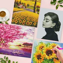 아이러브페인팅 DIY 액자형 비즈 큐빅 보석십자수 200종, N34.한송이 해바라기 3030 보석십자수
