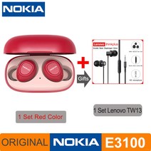 노키아 E3100 TWS 헤드폰 Fone Auriculares 무선 블루투스 이어폰 HD 전화 400mAh 안드로이드 IOS 레드 오렌지 핑크 헤드셋, 규격 없음, E3100 Red and TW13