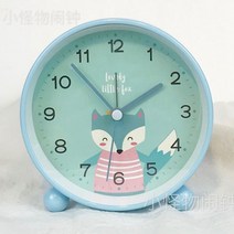 에끌 예쁜탁상시계 신혼선물 알람시계 음소거 알람 시계 학생 침실 침대 옆 시계 어린이 만화 데스크탑 야간 조명 테이블 시계 소녀-12590, 04. 4 인치 블루 폭스