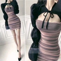 슬랜더 볼레로 원피스/볼레로 소세지 소매 메쉬 미니