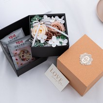 저스트굿 큐브 플라워 선물 박스 상자 기프트 용돈 생일 꽃상자, 베이지