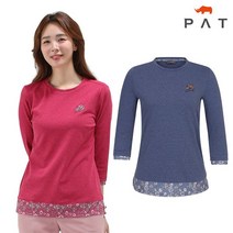 PAT 플라워 배색 라운드 티셔츠