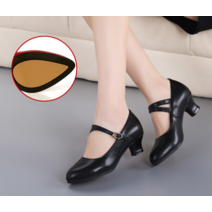 여성 가죽 댄스화 신발 스포츠댄스 라틴 무용 구두, 225, 블랙 3.5 cm