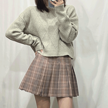 다이아 펀칭 라운드넥 스탠다드 루즈핏 세미 크롭 긴팔 니트 (3 color)