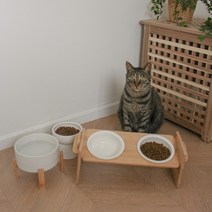 고양이 높이조절 식기 모음 밥그릇 물그릇 애견 수반 음수대 식탁, 대형도자기식기 대나무2단받침대