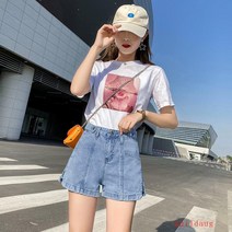 데님 반바지 여자 여름 높은 허리 스키니 조커 넓은 다리 바지 캐주얼 루즈 핫 바지