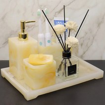 모조 옥 휴대용 비누 디스펜서 치약 홀더 욕실 액세서리 세트 입 컵 보관 트레이 수지 목욕 용품, [16] Imitation topaz B