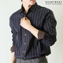 하트비트 워데션 스트라이프 남방 베이직핏 긴팔 셔츠 단체복 댄디 빅사이즈 소매 배색 면 남자 와이셔츠