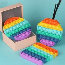 KC인증 정품 푸시팝 버블 레인보우 장난감 톡톡 공룡 유니콘 푸쉬팝 유아 아이템 아동 완구 무지개 실리콘 스트레스 해소 장난감, 푸시팝 버블_레인보우_공룡