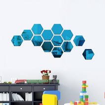 붙이는 거울 알리버트 12pcs 3D 거울 벽 스티커 육각형 전사 술 가정 장식 DIY 자동 접착 예술 훈장 46-126, 06 Blue_02 S 80x70x40mm