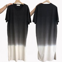 JUSTFEELING 빅사이즈 데일리 롱원피스티 오버핏 반팔 원피스 간절기 그러데이션 롱 티셔츠 ~4xl까지