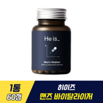 히이즈 맨즈 바이탈라이저 남성 활력 성분 시너지 올인원 부스터 호로파 블랙마카 옥타코사놀 L아르기닌 아연 밀크씨슬 타우린 남가새 야관문 흑마늘 홍삼 셀렌 오자 비타민B, 1박스, 60정