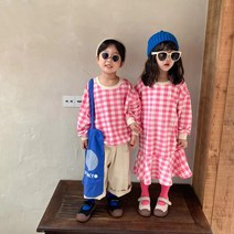 아동복 등원룩 격자 체크 무늬 티셔츠 원피스 남매룩 형제룩 자매룩 남매옷 자매옷 쌍둥이옷 키즈 트윈룩 시밀러룩