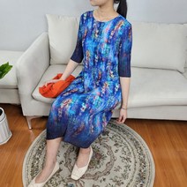 [플리츠유 정품] 나염 파스텔 플리츠 원피스 주름 여름 휴가 엄마 어버이날 선물 마담 미 중년