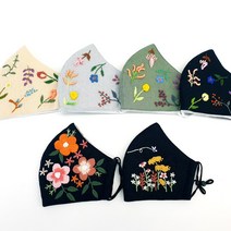 화려한 프랑스 자수 린넨 마스크 보온성 통기성, E형, 1개