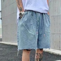 편안한 허리밴딩 남성용 남자 데일리룩 힙합 패션 봄 여름 가을 청 데님 면 반바지