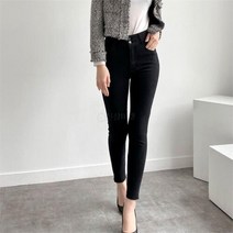 다잇템 여자 딱붙는 이지 방한 하이웨이스트 검정데님 데님팬츠 (7775149)