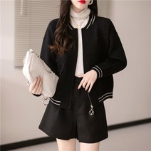 양면 니트 재킷 여성 봄 가을 지퍼 야구 정장 짧은 카디건 반 라운드 넥 재킷