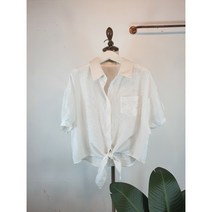 여름 여성 스트라이프 매듭 반팔 블라우스