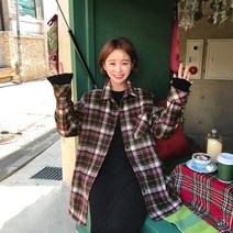 imvely 공식 웹 사이트 정품 격자 무늬 모직 코트 따뜻한 퀼트 기모 격자 무늬 셔츠 재킷 여성
