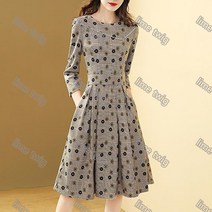lime twig 여자 가을 겨울 프린트하이웨이스트 긴팔 A라인 스커트 빈티지 플라워 원피스 NO.555