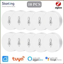스마트온습도계 온도기록계 10pcs zigbee 스마트 온도 및 습도 센서 tuya alexa google samrt life app 실내 온도계 습도계 원격 모니터, 10개