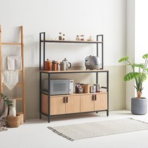 북유럽 철제 와이드 홈카페 탕비실 수납장 상하부 세트 120cm (2색) 그릇 캐비넷 주방, 오크