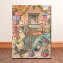 ra021 선물나라 토끼 일러스트 이미지 캔버스 액자, 고급형유광전처리_XXL_38cm x 46cm