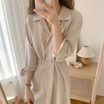 무슈봉 / 가을 브이넥 셔츠카라 하객룩 롱 원피스
