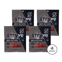 Stryve Smoked Biltong Slices | Fat Free Low Carb Low Sugar | 16g Protein | 4 Pack of 2.25oz, 1
