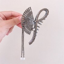 진주집게핀 리본핀 롱헤어 단발머리 여성용 우아한 백합 난초 꽃 그랩 클립 레트로 진주 프린지 포니테일 클로 클립 소녀 머리 장식 모자