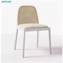 JOYLIVE 라탄 식탁 의자 부드러운 벨벳 안락 등 단단한 나무 호텔 가정용, 02 white
