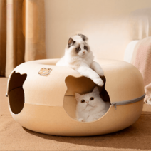 고양이 터널 커튼 블록 미로 종이 숨숨 치즈 하우스 봉투 바스락 캣터널 팝콘 도넛 원목, L-60*60*28cm (권장체중 8-16근), 옵션4